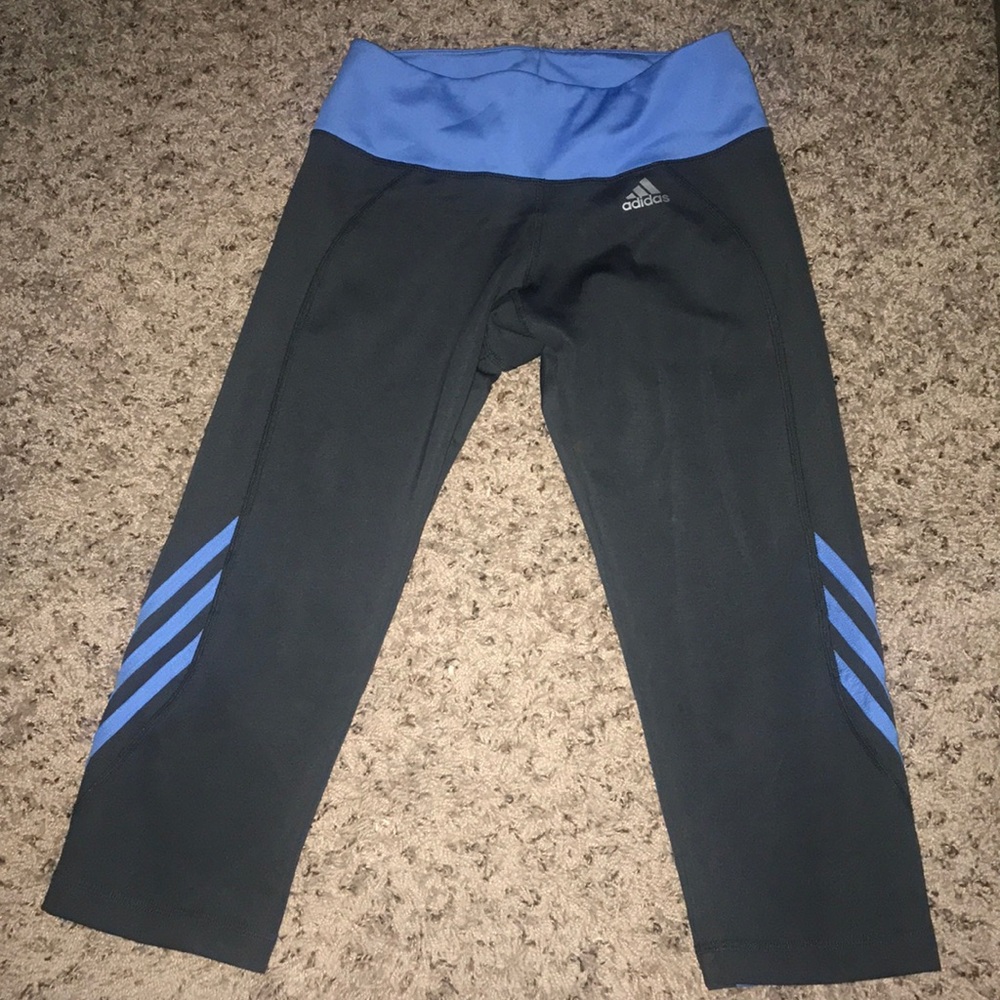 Gray and blue adidas workout leggings